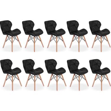 Imagem de Kit 10 Cadeiras De Jantar Charles Eames Slim Wood Estofada - Preto