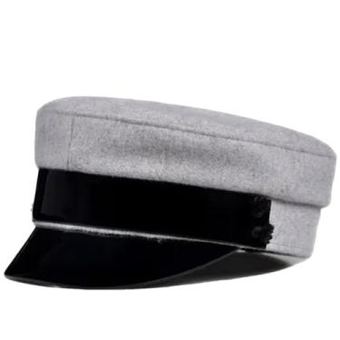 Imagem de Chapéu feminino de couro envernizado tecido de lã marinho chapéu feminino caxemira Fittd Flat Caps cinza 9 1 54 55 cm
