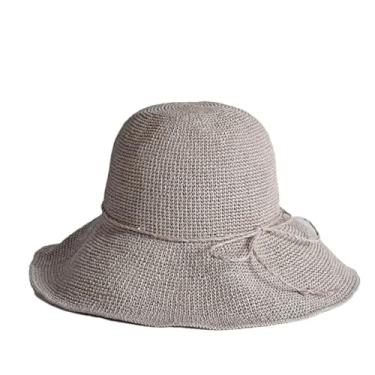 Imagem de Chapéu feminino de verão versão coreana viseira chapéu de sol feito à mão chapéu de pescador cinza 56-58 cm