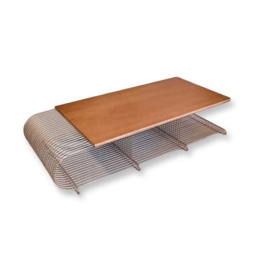 Imagem de Mesa De Centro Retangular Aramada Ferro Ouro 1,2m Madeira Nogal Sheldon