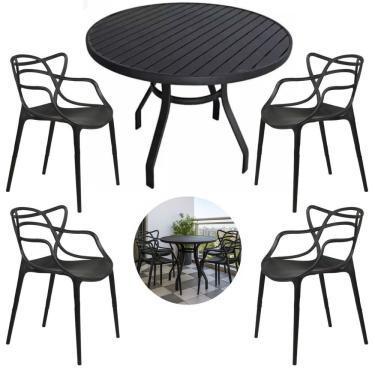 Imagem de Jogo Mesa Alumínio 90cm + 4 Cadeiras Alegra Resistente Jardim Cozinha
