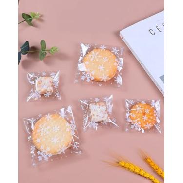 Imagem de 100 unidades de sacos de guloseimas de celofane de Natal - Sacos autoadesivos transparentes para biscoitos, sacos de doces transparentes para violoncelo, lanches de brindes de chocolate, para