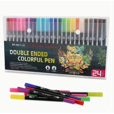 Imagem de Kit 12/24/36/48 Marcadores Canetas 2 Pontas Grossa e Fina Conjunto Aquarela Para Arte Caligrafia Desenhos (36)