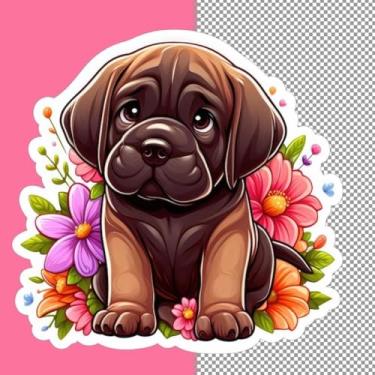 Imagem de Adesivo de Animais Infantil para Quarto Decorativo Kawaii Cachorrinho Bebê Estilo Vector 50x50cm