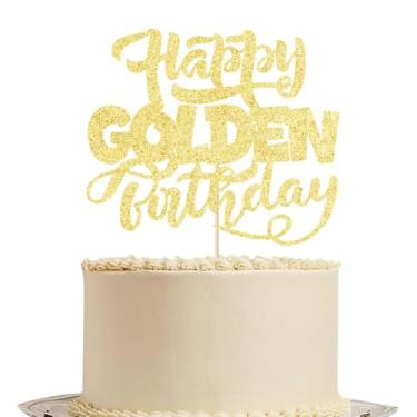 Imagem de Gtseryeio Topo de bolo de feliz aniversário; topo de bolo de aniversário com glitter dourado de 1 a 100 anos, decorações de festa 50/60/70/80/90