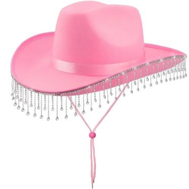 Imagem de Chapéu de cowboy de noiva com véu quescu Bachelorette Party Pink