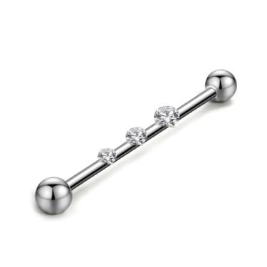 Imagem de ZYTAIJEW G23 titânio 14G barra industrial conjunto de esferas 5 mm extremidades roscadas internamente brincos cartilagem três pinos 3 mm 4 mm 5 mm CZ brinco corpo piercing jóias comprimento da barra