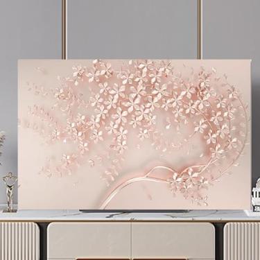 Imagem de Capa protetora de tela interna para TV com padrão de pintura de 32-80 polegadas para TVs de tela plana e PCs, pano universal à prova de poeira com bordas elásticas-flor2||58-60 polegadas