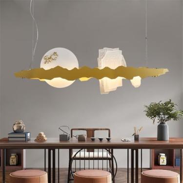 Imagem de Luminária pendente contemporânea de LED para restaurante, estilo chinês retrô, criativa, para balcão de bar, sala de estar, quarto, escritório, hotel ou casa de chá (Estilo 36 L123CM)