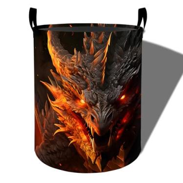 Imagem de amepay Dragão Dark Fantasy com cesto de roupa suja de fogo, pano Oxford dobrável, cesto de roupas sujas à prova d'água com alças, organizador de brinquedos para banheiro, quarto, dormitório, 50 x 39,9