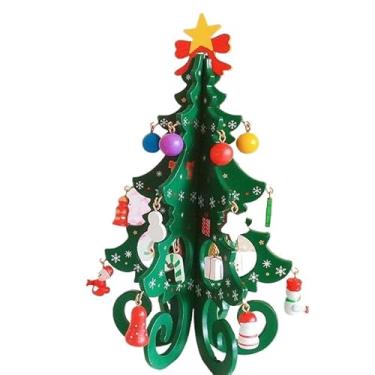 Imagem de Brinquedo De Árvore De Natal Feito À Mão Para Crianças/DIY Estéreo De Madeira Design De Cena/Ano Novo Ornamentos (Verde,19x14cm)