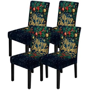 Imagem de ANNA QUEEN Conjunto de 4 capas de cadeira de Natal, capas elásticas removíveis, laváveis para jantar, fazenda, hotel, festa, casamento (estilo 2)