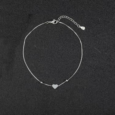Imagem de Tornozeleira de prata para mulheres com coração/miçangas/corrente em camadas de prata esterlina com extensão, One Size, Metal, Sem Pedra Preciosa