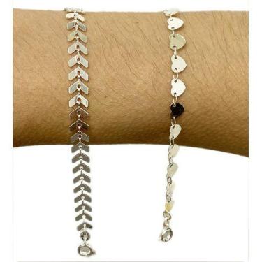Imagem de Kit 2 Pulseiras Braceletes Feminina Folheadas Prata 925 - Papillon Sem