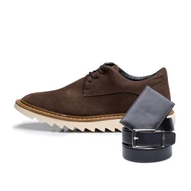 Imagem de Nicolau Sapato Social Oxford Masculino, Couro Sintético, Sola Tratorada, Estilo Brogue, Marrom, com Carteira e Cinto, para Escritório e Ocasiões Formais (Café Off, BR, Adulto, Numérico, 38)