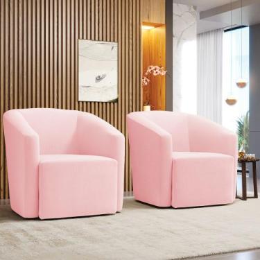 Imagem de Poltrona Decorativa Base Giratória Kit 2 Stella Max Suede Rosa Bebê D0