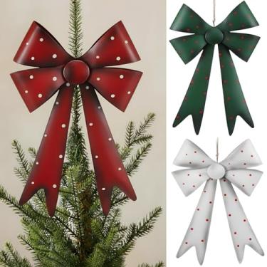 Imagem de Otoolling 3 peças de enfeite de Natal de laço de metal grande de bolinhas decoração de árvore de Natal vermelho verde branco decoração para guirlanda de guirlanda interior e exterior