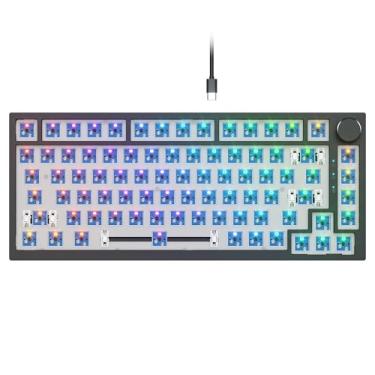 Imagem de GTSP Kit de teclado Barebones 75% personalizado, teclado mecânico para jogos em branco faça você mesmo, PCB com junta Mouted Hot Swap, interruptor RGB de 3 pinos/5 pinos para Win/Mac (kit preto V400)