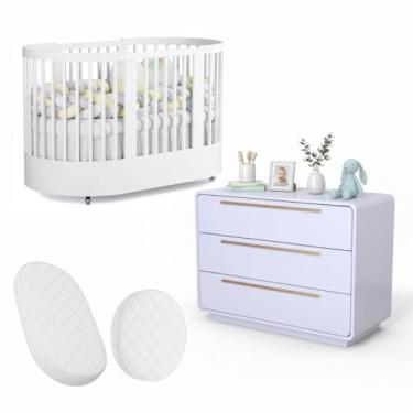 Imagem de Quarto de Bebê Completo Wave Divicar Berço 3 em 1 + Cômoda 3 Gavetas Design Inspirado nas Ondas do Mar Madeira Maciça (BRANCO)