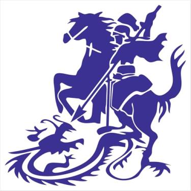Imagem de Decoração de Fé: Adesivo de São Jorge Com o Dragão | Amuleto e Símbolo de Proteção em Vinil de Recorte | Perfeito para Porta, Paredes Lisas, Veículos (AZUL MARINHO, 57X57 CM)