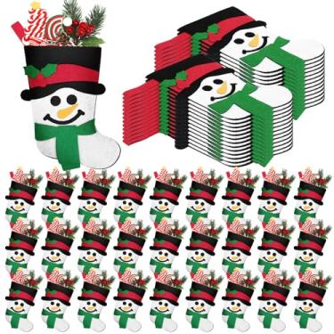 Imagem de Geyoga 48 peças mini meias de Natal de boneco de neve a granel preto e branco mini meias para lareira estoques pendurados pequenos de feltro elfo enfeites de Natal decoração para lareira de árvore de