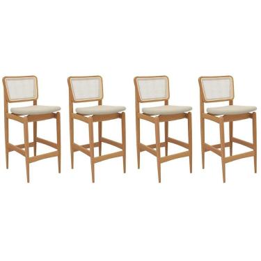 Imagem de Banqueta Sala De Jantar Liz 1bmm009ca Premium Madeira Maciça Kit 4 Un Carvalho-linho Bege Argila-tela Bege - Kappesberg