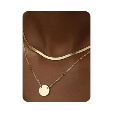 Imagem de MSCHA HOME Colar de ouro para mulheres empilhado moderno não manchado pingente de corrente banhado a ouro 14K simples delicado conjunto de joias de camada dupla presente, One Size, Latão Metal Ouro