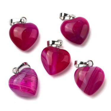 Imagem de Pingentes de pedra de ágata tingida e aquecida, 10 peças, pingentes de pedra de cristal rosa amor coração de rocha com laço para colar faça você mesmo, brinco, pulseira, joias, enfeite para pendurar