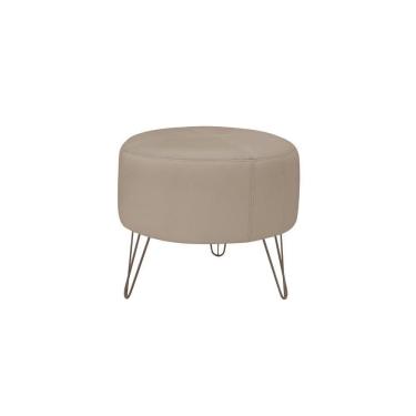 Imagem de Puff Decorativo Redondo Pés Metal Couro Bege