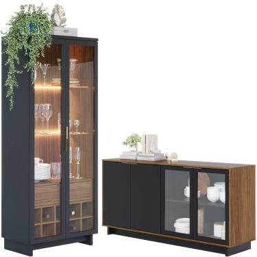 Imagem de Buffet Vitoria E Cristaleira Preto Noce Milano Clb Preto Noc