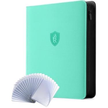 Imagem de Fichário Toploader com 9 bolsos com zíper – Comporta 252 carregadores superiores – Álbum de cartas dupla face premium para cartões colecionáveis, TCG, MTG, cartões esportivos (verde)