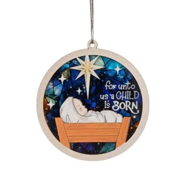 Imagem de Ornamento de presépio – Decorações de Natal de Jesus de acrílico de madeira para árvore, presente religioso personalizado para casa nova