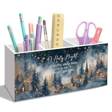 Imagem de nvucamd Holy Night Porta-lápis de Natal para mesa, acessórios de mesa de escritório, presépio cristão de inverno, organizador de canetas bíblicas de Natal para casa, escritório, sala de aula, banheiro