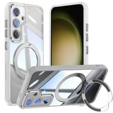 Imagem de Capa de celular Vanki para Samsung Galaxy S23 compatível com magnético com suporte S23 capa magnética com suporte de anel de 360 graus para Samsung S23 capa transparente antiqueda (branca)