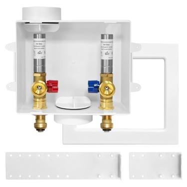 Imagem de Caixa de tomada da máquina de lavar (Laundry), entrada de encaixe de pressão de 1/2 polegada x conexão de saída MHT de 3/10.2 cm, dreno central/dreno lateral, com martelete de água de aço inoxidável