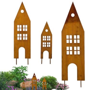 Imagem de Estacas decorativas de metal para jardim, decoração de estaca de jardim de metal para o exterior - Ornamento de palitos planos de arte de ferro à prova de ferrugem para inauguração de casa, casamento