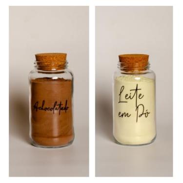 Imagem de Pote de armazenamento cafe Kit Cantinho do Café - ESCOLHA SEU KIT - Potes de Vidro 830 ml com Tampa de Cortiça(Achocolatado e Leite em Pó)