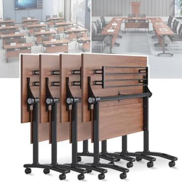 Imagem de Mesa de conferência dobrável, 2 mesas grandes de sala de conferência para 10 pessoas, mesas de treinamento modernas com rodas silenciosas, para sala de reuniões de escritório (marrom, 4)