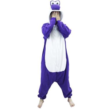 Imagem de Macacão adulto unissex rosa Yoshi Kigurumi terno Halloween Natal anime pijama verde Yoshi cosplay fantasias casal, Yoshi roxo, GG
