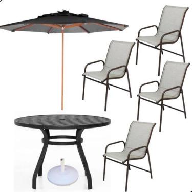 Imagem de Jogo De Mesa 90cm 4 Cadeiras Alumínio Piscina Com Ombrelone - Sarah Mó