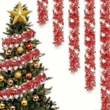 Imagem de 1 peça de decoração de árvore de Natal com floco de neve, guirlanda vermelha de teto de árvore torcida de Natal para festa de ano novo, aniversário, férias, suprimentos internos e externos