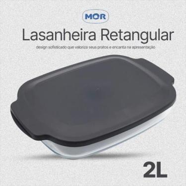 Imagem de Lasanheira assadeira Travessa com Tampa 2 Litros Retangular Funda Gran
