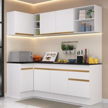 Imagem de Cozinha Compacta De Canto Com Rodapé Veneza Multimóveis Mp2093 Com Armário E Balcão Branca