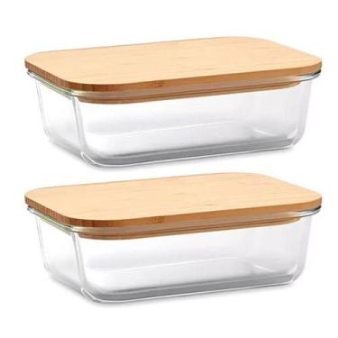 Imagem de Kit 2 Pote Hermético Vidro Tampa De Bambu 1040Ml - Livon