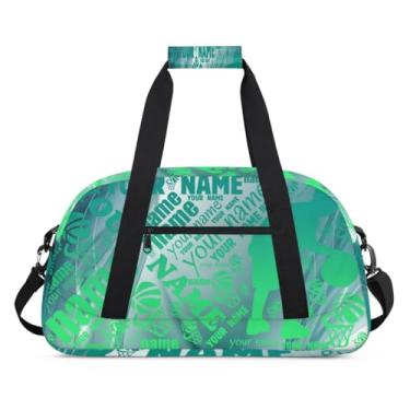 Imagem de Bolsa esportiva personalizada com nome de basquete verde com nome, bolsa de dormir personalizada, bolsa de fim de semana, bolsa de treino para dança, balé, academia, ginástica, mala, viagem, presente