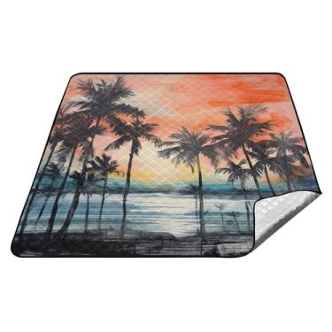 Imagem de xigua Cobertores de piquenique grandes com vista para coqueiros, impermeável, à prova de areia, lavável na máquina, cobertor portátil dobrável ao ar livre para parques de grama, caminhadas, shows