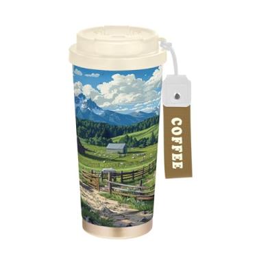 Imagem de Blueangle Caneca de café de viagem isolada Farm Scene with Cows - Copo de aço inoxidável à prova de derramamento e vazamento para acampamento e ar livre, garrafa de água reutilizável de 500 ml com