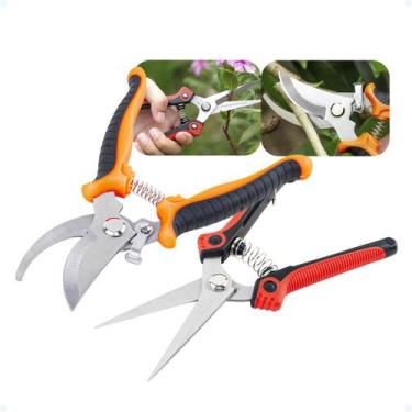 Imagem de Kit Tesoura Poda Jardinagem Corta Galhos Plantas Flores Aço - Hxt