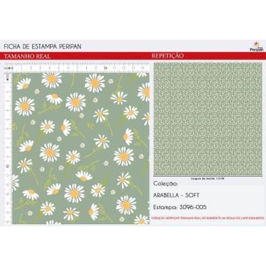 Imagem de Tecido Tricoline Margaridas Fundo Verde Seco - Peripan - 50 x 150 cm -