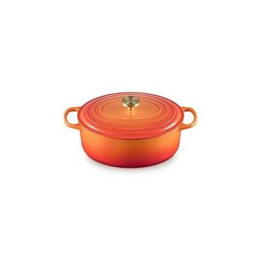 Imagem de Panela Oval Signature 100 Anos 31 cm Laranja Pegador Dourado Le Creuset